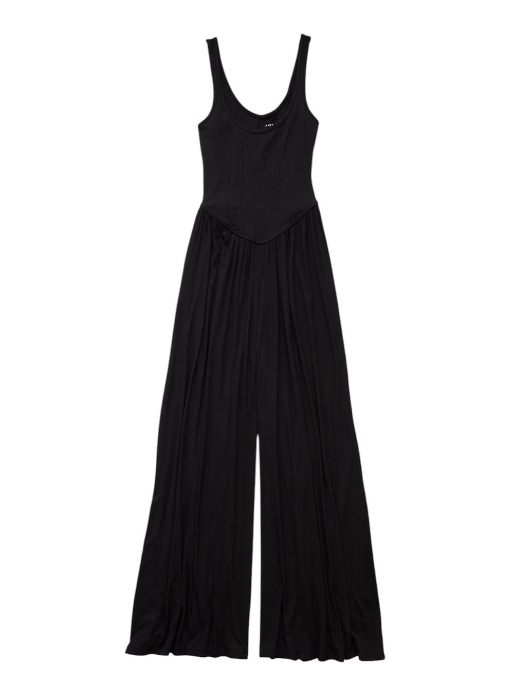 AE Soft & Sexy Rib Black Seamed Corset Wide Leg Jumpsuit Size Large